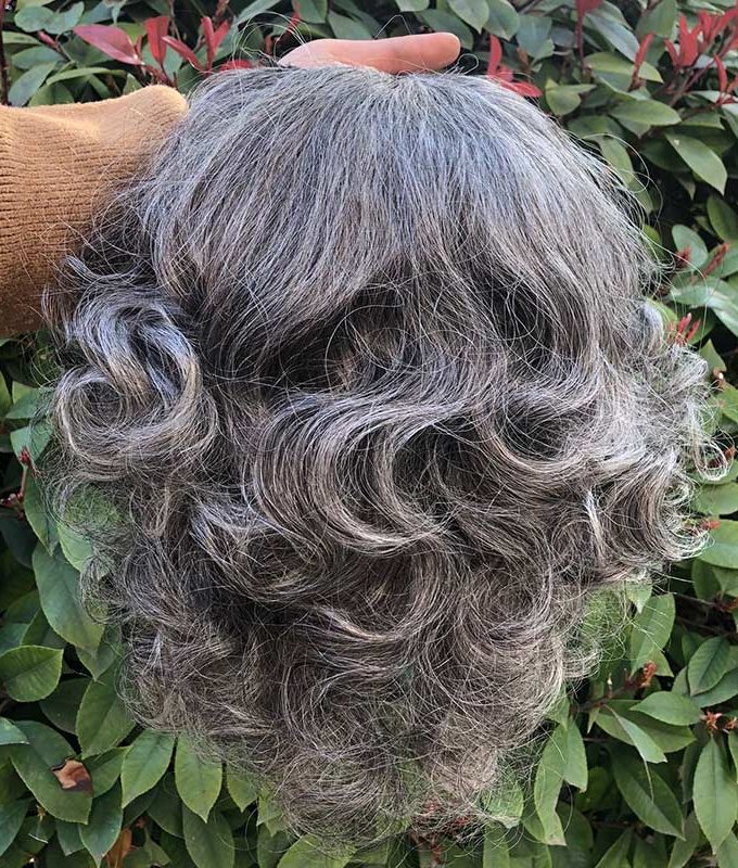 Salt & Pepper Loose Curly V-Part Wig For Seniors Silver Grey Short Glueless Human Hair Wigs For Women