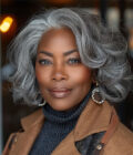 Salt & Pepper Loose Curly V-Part Wig For Seniors Silver Grey Short Glueless Human Hair Wigs For Women