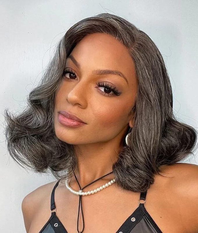 Seniors Salt And Pepper Wig Natural Grey Loose Wave Bob Real Human Hair Wear Go HD Lace Wigs For Mom