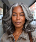 US DOMESTIC SHIPPING | Mid-Length Salt And Pepper Wig For Mature Women 100% Human Hair Body Wave 5x5 HD Lace Throw On & Go Wigs For Mom