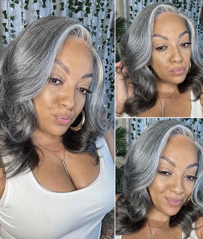 Shoulder-Length Salt And Pepper Wig Real Human Hair Loose Wave Wigs