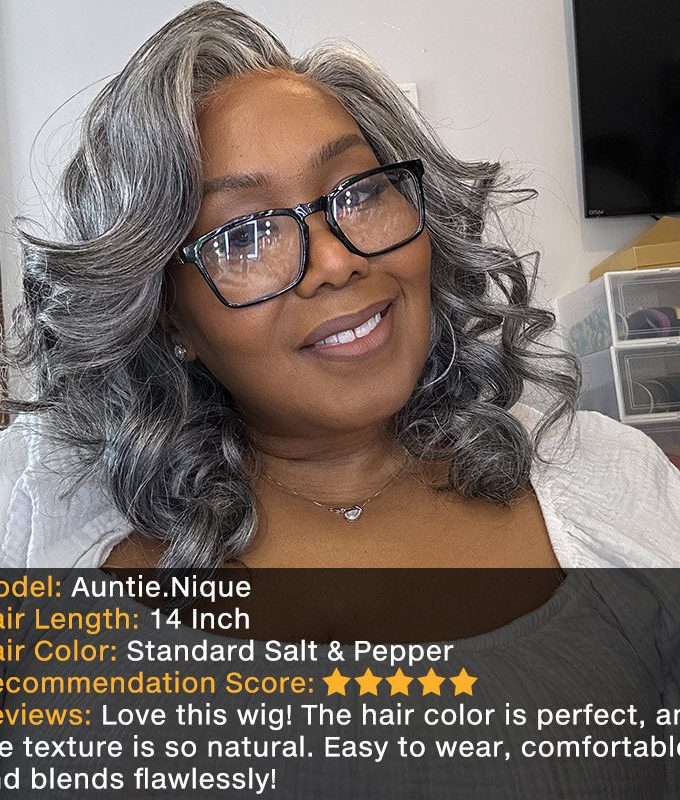 Shoulder-Length Salt And Pepper Wig Real Human Hair Loose Wave Wigs