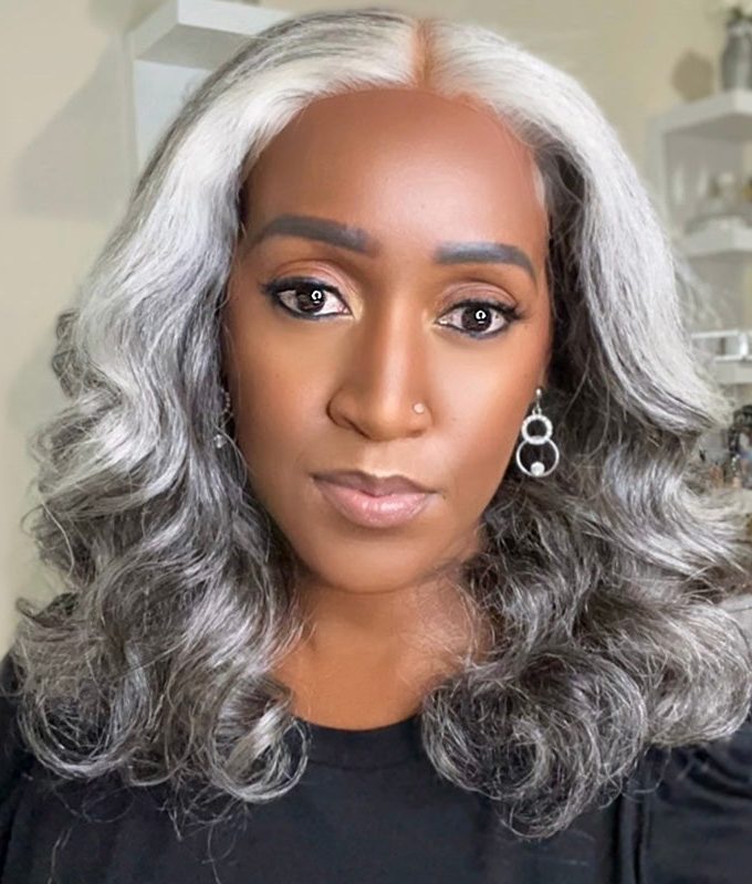 Shoulder-Length Salt And Pepper Wig Real Human Hair Loose Wave Wigs