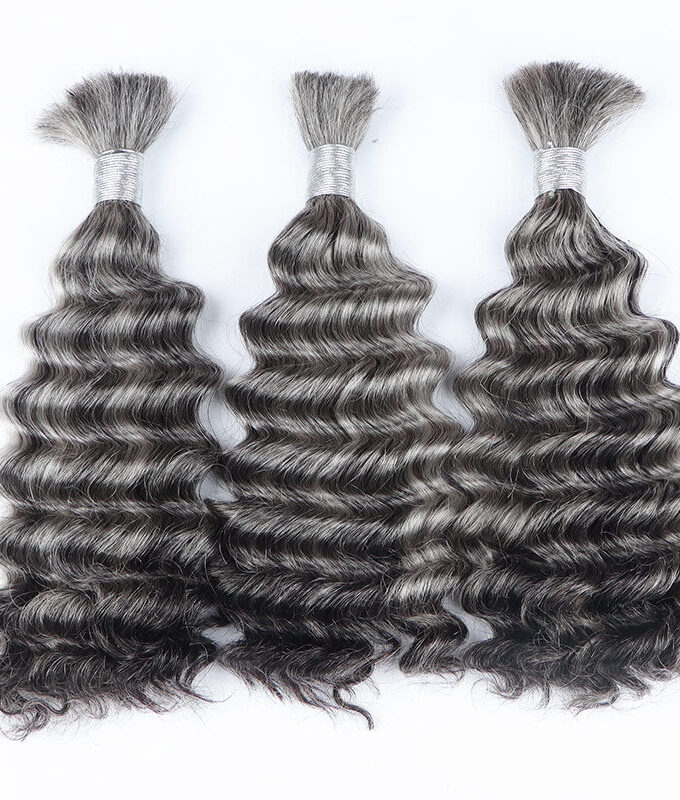 Salt And Pepper Bulk Hair For Braiding Deep Wave Human Hair 1/2/3/4 Pcs Grey Hair Extensions