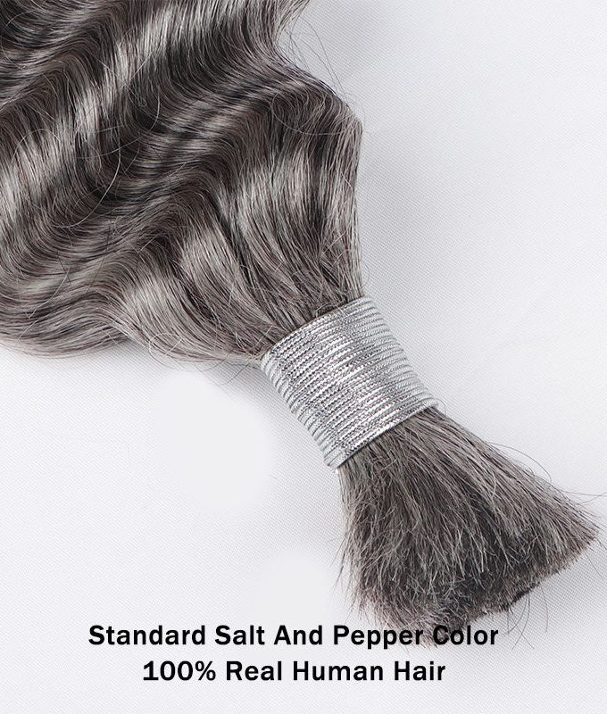 Salt And Pepper Bulk Hair For Braiding Deep Wave Human Hair 1/2/3/4 Pcs Grey Hair Extensions