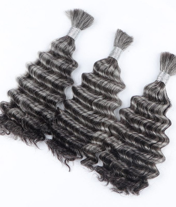 Salt And Pepper Bulk Hair For Braiding Deep Wave Human Hair 1/2/3/4 Pcs Grey Hair Extensions