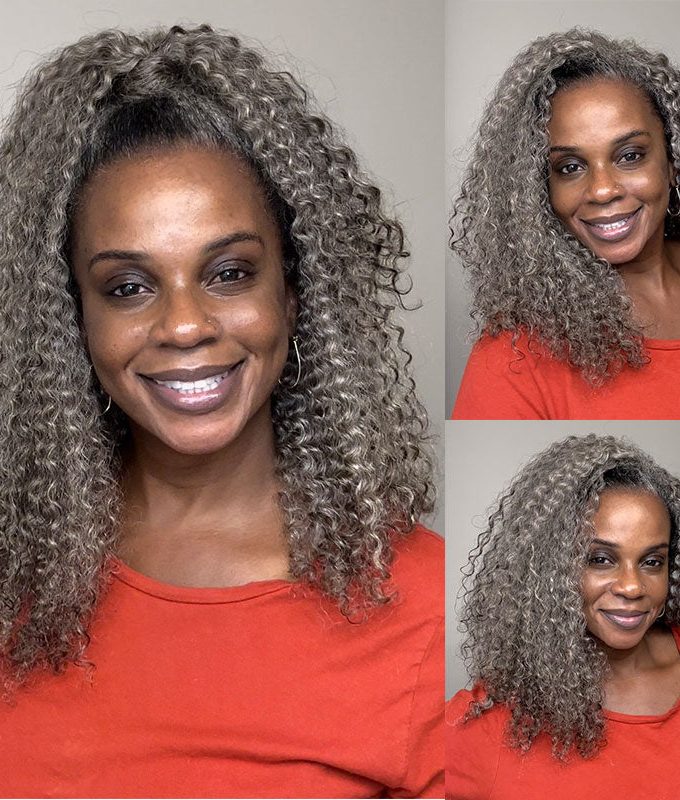 Standard Salt & Pepper Kinky Curly 3 In 1 Half Wig Beginner Friendly Glueless 3/4 Wig 100% Human Hair