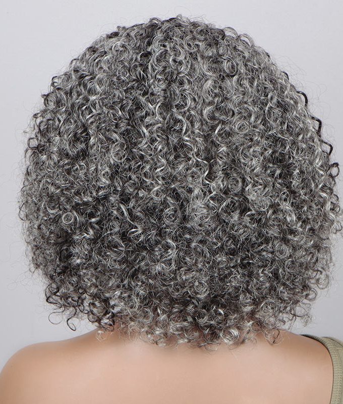 Silver Gray Jerry Curly V-Part Glueless Wigs Real Human Hair Salt and Pepper Short Bob For Women Over 50