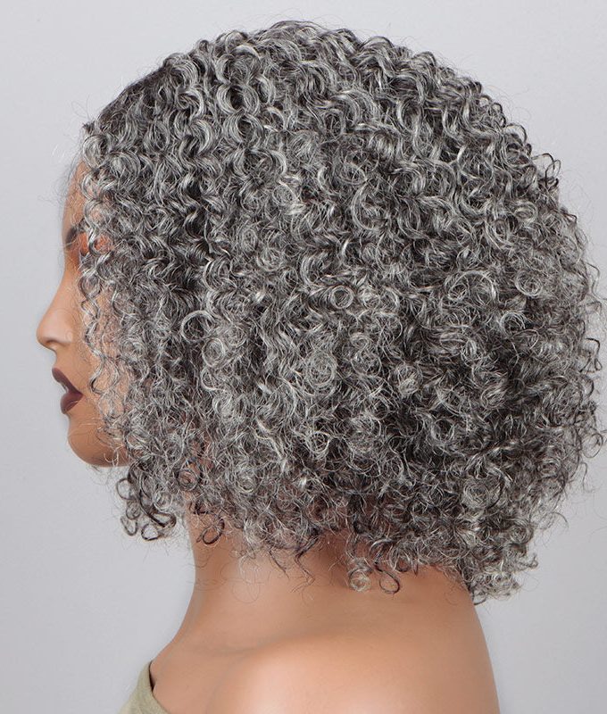Silver Gray Jerry Curly V-Part Glueless Wigs Real Human Hair Salt and Pepper Short Bob For Women Over 50