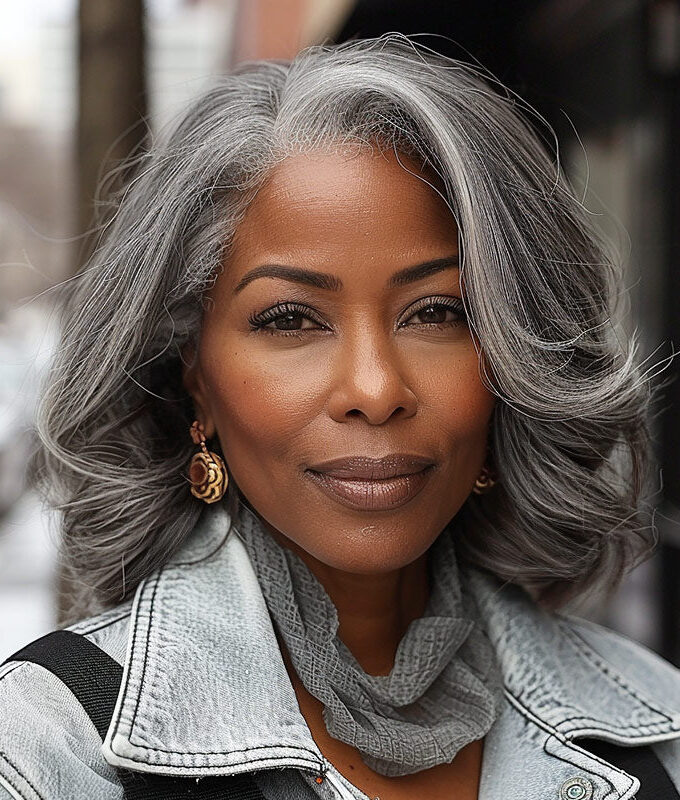 Shoulder-Length Salt And Pepper Wig Real Human Hair Loose Wave Wigs
