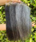 Salt And Pepper Straight 5"x5" Swiss Lace Closure Human Hair Silver Grey Top Hair Pieces