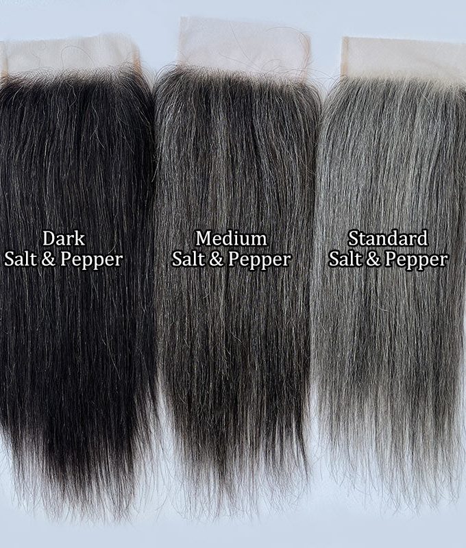 Salt And Pepper Straight 5"x5" Swiss Lace Closure Human Hair Silver Grey Top Hair Pieces