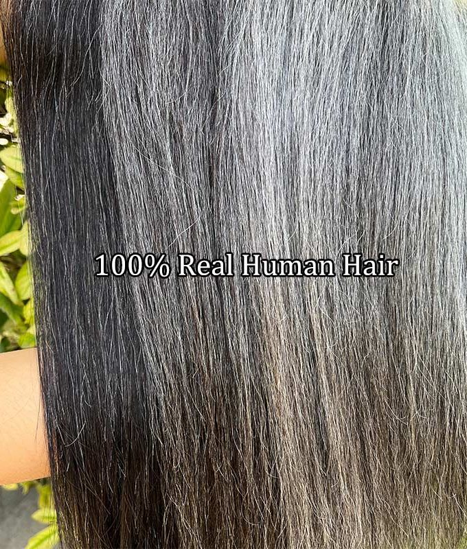Salt And Pepper Straight 5"x5" Swiss Lace Closure Human Hair Silver Grey Top Hair Pieces
