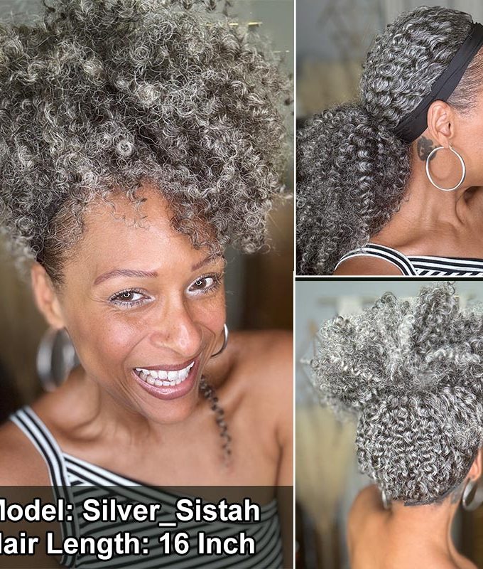 Silver Gray Jerry Curly Human Hair Headband Wig For Black Women Salt And Pepper Color