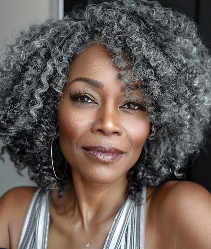 Medium Salt & Pepper Jerry Curly/Kinky Curly Clip In Human Hair Extensions 6 Pieces/Set Dark Grey