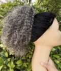 Salt And Pepper Kinky Curly Drawstring Ponytail Hair Extensions 100% Human Hair