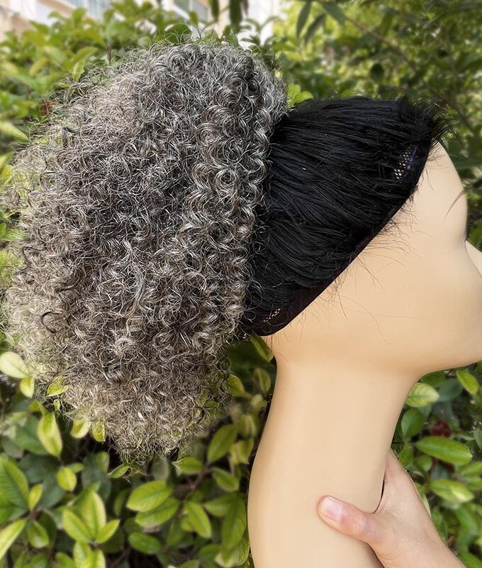 Salt And Pepper Kinky Curly Drawstring Ponytail Hair Extensions 100% Human Hair