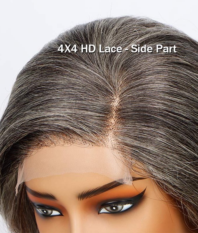 Silver Grey Bob Wigs Salt & Pepper Mix Brown Hair Natural Straight Wavy Human Hair Glueless Lace Wigs