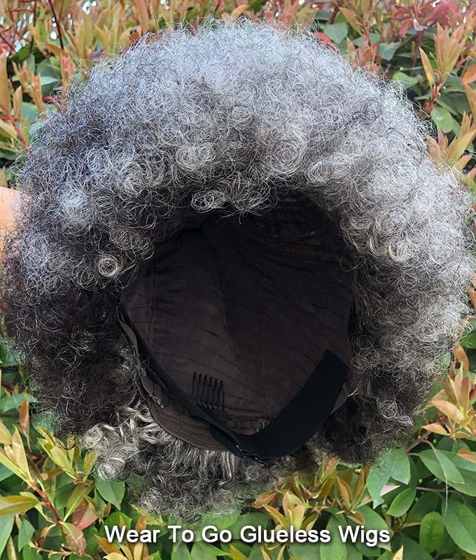 Beginner Friendly Wear To Go Wigs Salt And Pepper Short Afro 4C Kinky Curly Human Hair Glueless Wig For Older Women