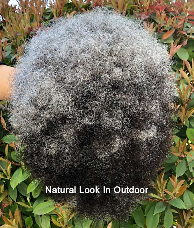 Beginner Friendly Wear To Go Wigs Salt And Pepper Short Afro 4C Kinky Curly Human Hair Glueless Wig For Older Women