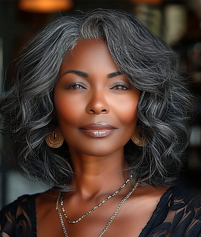 US DOMESTIC SHIPPING | Dark Salt And Pepper Body Wave Wig Real Human Hair HD Lace Lob Wigs For Mature Women