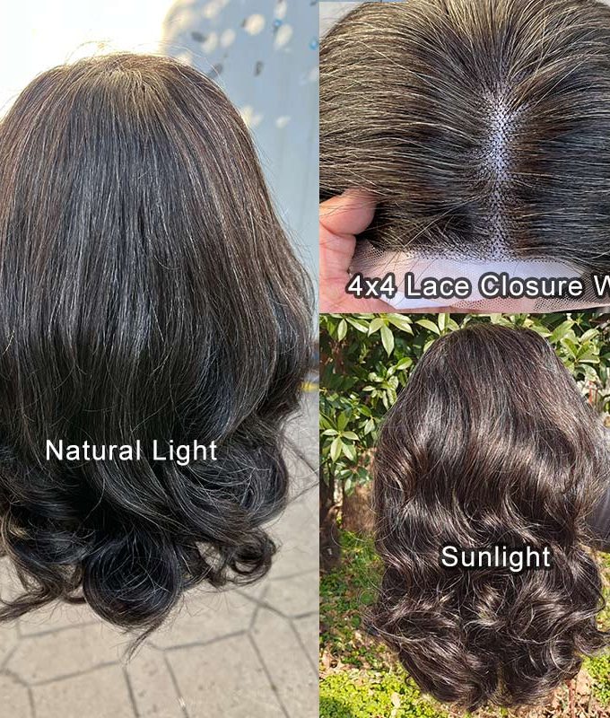 US DOMESTIC SHIPPING | Dark Salt And Pepper Body Wave Wig Real Human Hair HD Lace Lob Wigs For Mature Women