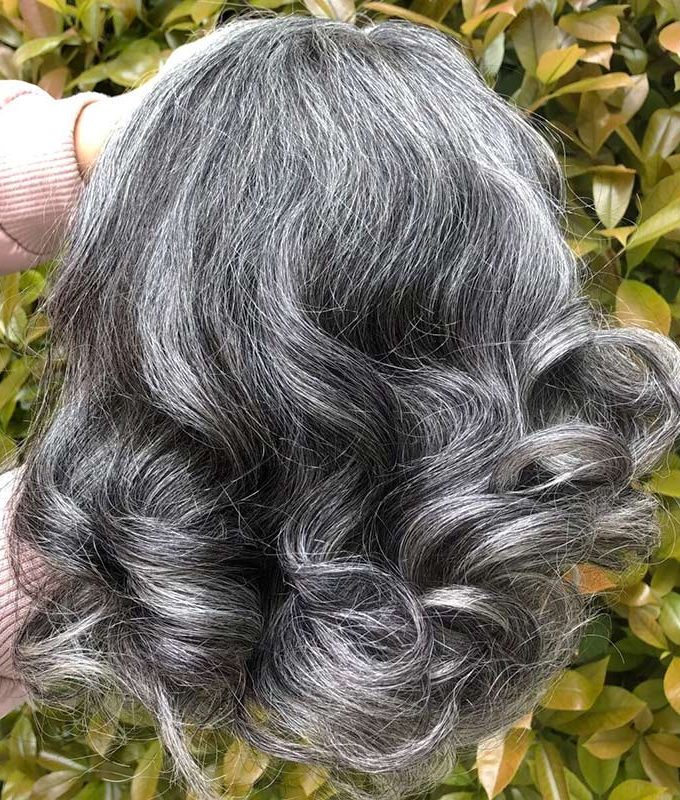 US DOMESTIC SHIPPING | Salt And Pepper Wavy Bob For Mature Women Human Hair Body Wave Handmade 5x5 HD Lace Wig Comfortable Fit for Mom