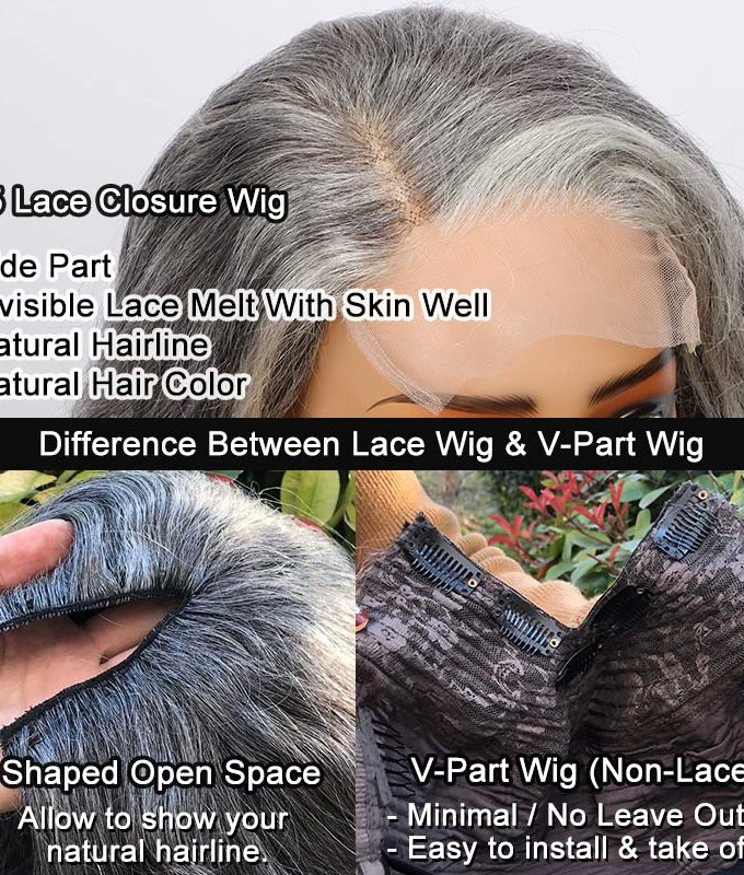 Shoulder-Length Salt And Pepper Wig Real Human Hair Loose Wave Wigs