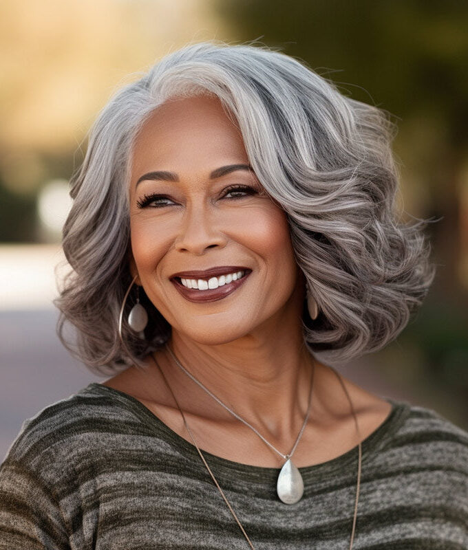 US DOMESTIC SHIPPING | Salt And Pepper Wavy Bob For Mature Women Human Hair Body Wave Handmade 5x5 HD Lace Wig Comfortable Fit for Mom