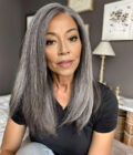 Mid-Length Salt And Pepper Wig Straight Human Hair 5x5 HD Lace Wigs For Polished Women