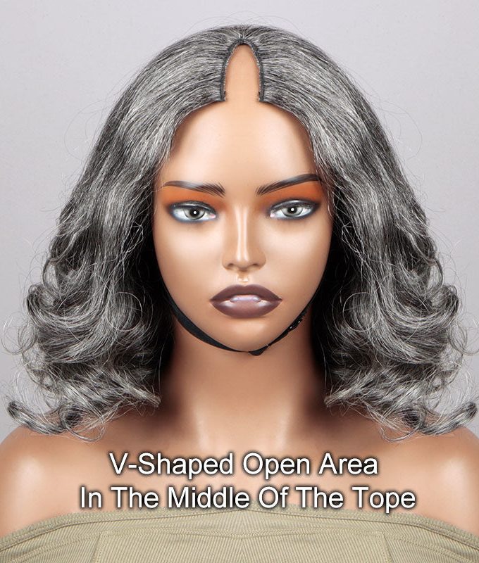 Beginner Friendly Salt And Pepper V-Part Wig Real Human Hair Loose Body Wave Glueless Wigs For Seniors