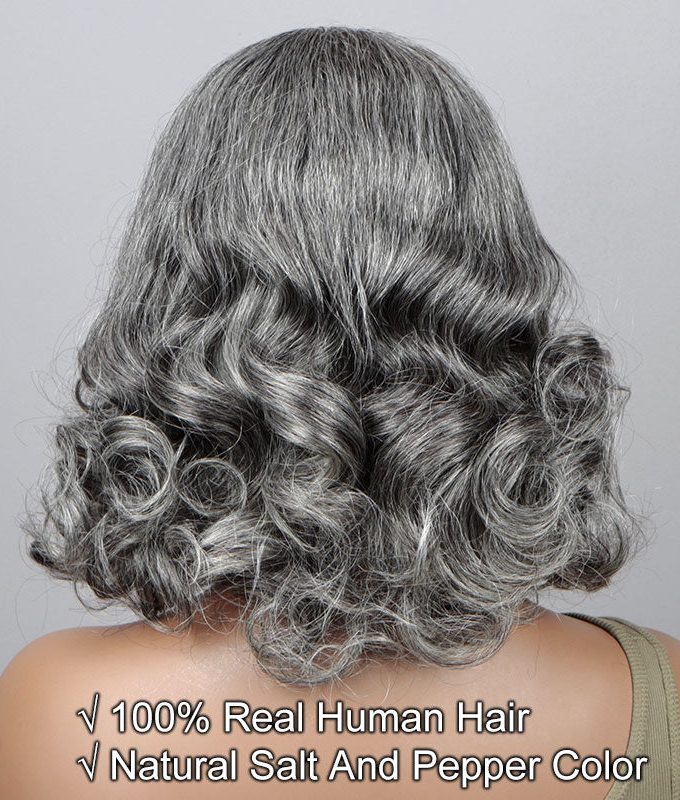 Beginner Friendly Salt And Pepper V-Part Wig Real Human Hair Loose Body Wave Glueless Wigs For Seniors