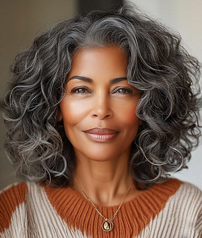 US DOMESTIC SHIPPING |Attractive Seniors Salt And Pepper Human Hair Loose Wave Bob 5x5 HD Lace Wigs For Mom
