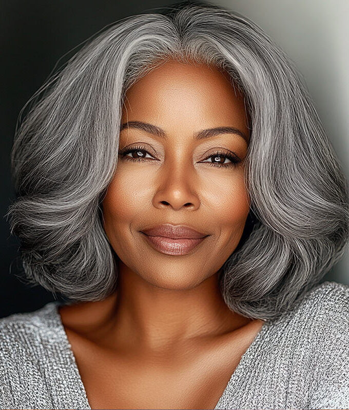 Natural Straight Wavy Gray Bob For Older Women Real Human Hair Lace Wigs Salt & Pepper Color