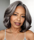 Seniors Natural Wavy Bob Salt and Pepper Real Human Hair Ideal Wear And Go Glueless Lace Wigs For Mom
