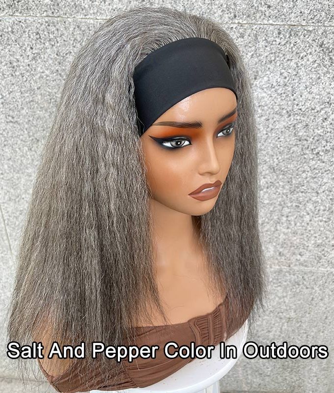Summer Trends | Glueless Salt & Pepper Wigs Kinky Straight Gray Human Hair Wear To Go Headband Wigs