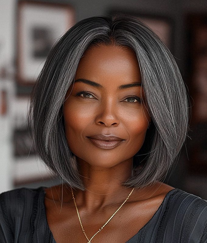 Classic Women's Hairstyle Salt and Pepper Straight Bob Real Human Hair Wear Go Glueless Lace Wigs For Mom