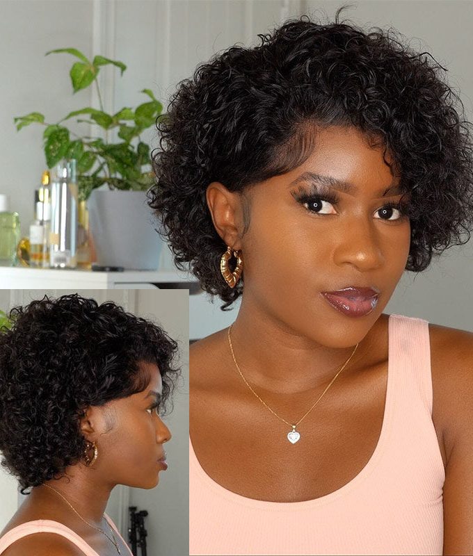 13x4 HD Lace Full Frontal Wig Short Curly Wig Pixie Haircuts 6 Inch Boom Wigs