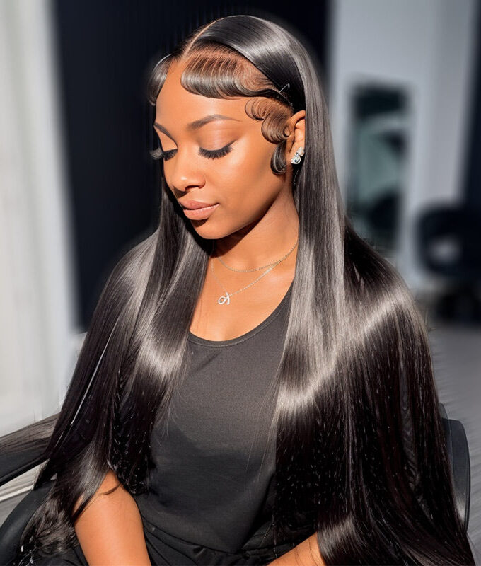 13x4.5 Silky Straight Hair HD Lace Full Frontal Wig Human Hair Pre Plucked With Bleached Knots