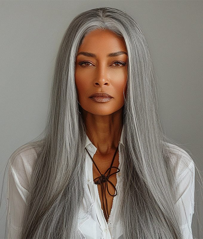 Salt And Pepper Wig Straight Hair Long Wig 5x5 HD Lace Wigs For Elegant Seniors Women