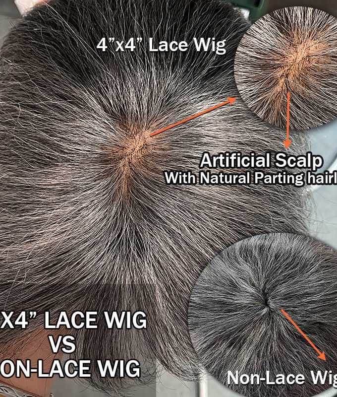 Chic Salt & Pepper Straight Bob Wig With Bangs Real Human Hair Glueless Wigs For Seniors