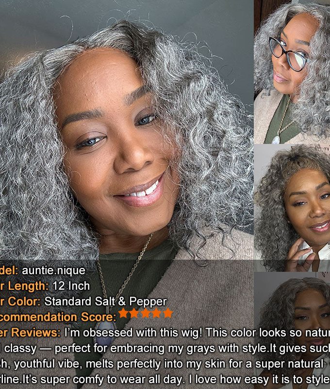 Seniors Silver Gray Wigs Wet N Wavy Human Hair Salt & Pepper Water Wave 5x5 HD Lace Bob Wigs For Women Over 60