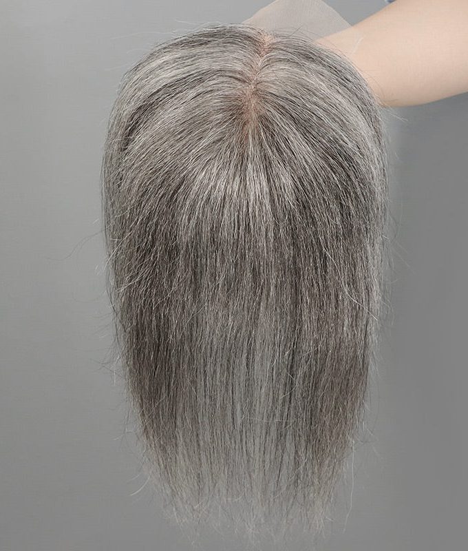 Salt and Pepper Swiss Lace Toppers Hair Piece Straight Human Hair