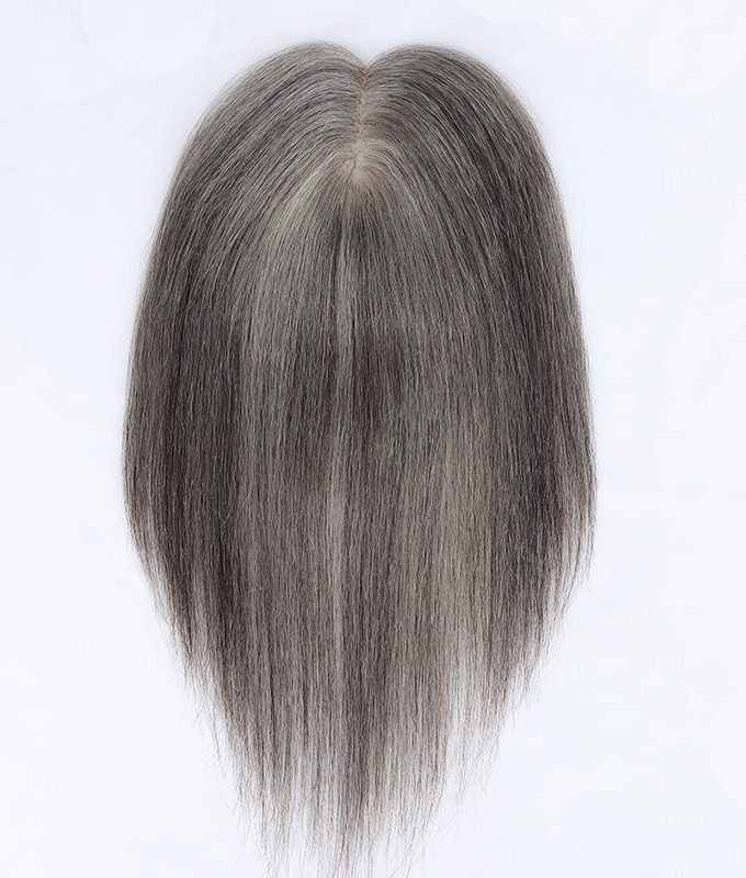 Standard Salt And Pepper Human Hair Toppers For Women 5"x3" Mono Base Silver Gray Hairpieces For Thinning Hair