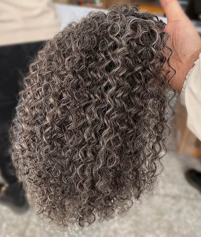 Silver Gray Jerry Curly V-Part Glueless Wigs Real Human Hair Salt and Pepper Short Bob For Women Over 50