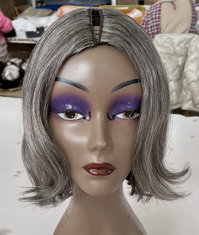 Flash Sale | Seniors Wear-Go V-Part Wig Salt & Pepper Natural Straight Wavy Bob Real Human Hair Glueless Wigs For Women