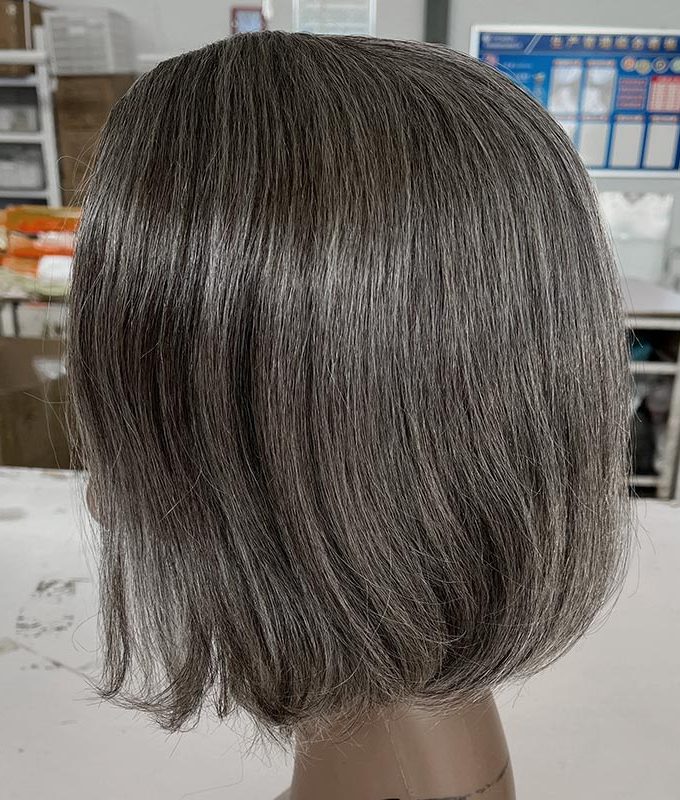Flash Sale | Seniors Wear-Go V-Part Wig Salt & Pepper Natural Straight Wavy Bob Real Human Hair Glueless Wigs For Women
