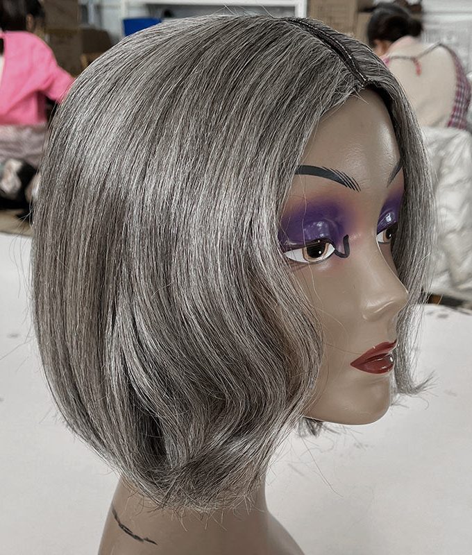 Flash Sale | Seniors Wear-Go V-Part Wig Salt & Pepper Natural Straight Wavy Bob Real Human Hair Glueless Wigs For Women