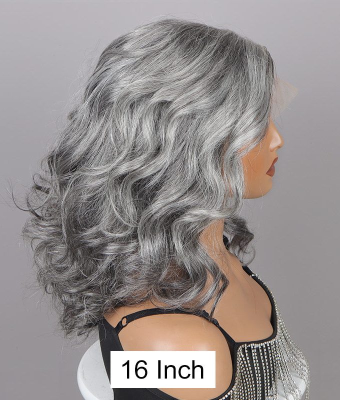 Attractive Seniors Silver Gray Body Wave Wig Real Human Hair 5x5 HD Lace Standard Salt And Pepper Wigs For Women