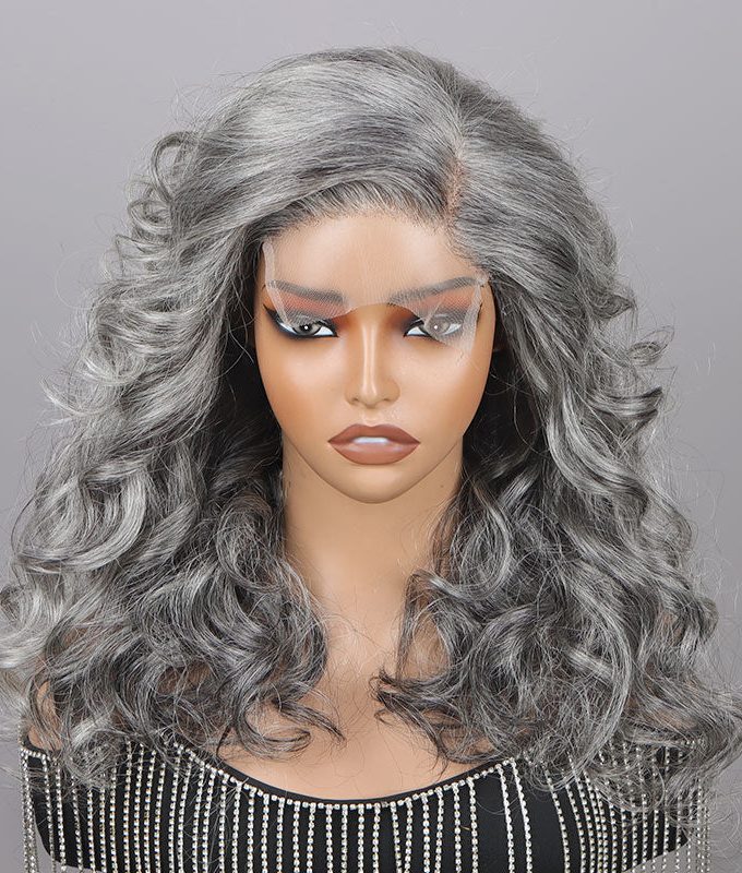 Attractive Seniors Silver Gray Body Wave Wig Real Human Hair 5x5 HD Lace Standard Salt And Pepper Wigs For Women